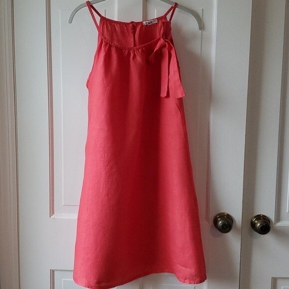 MARISA & MARIE LINEN CORAL SHIFT DRESS ITALY A-LINE HALTER SZ SMALL MINIMALIST - Picture 1 of 10